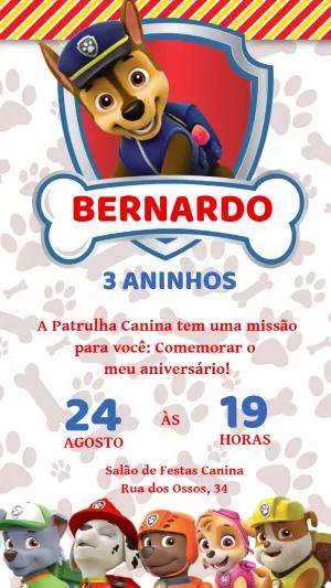 Convite de Aniversário Patrulha Canina com Chase para Editar