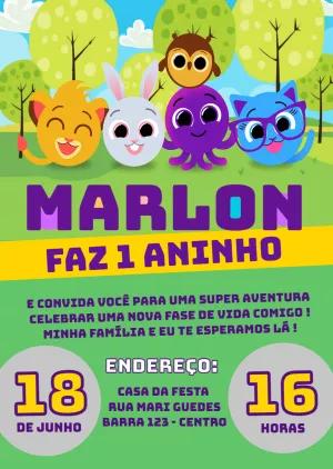 Convite de Aniversário Bolofofos Editável Online para Imprimir