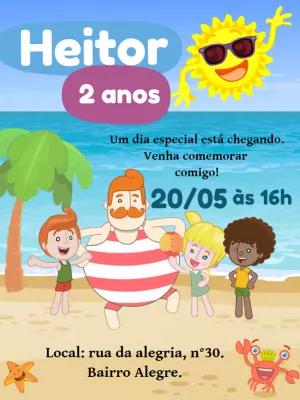 Convite Aniversário Mundo Bita Praia para Editar Online