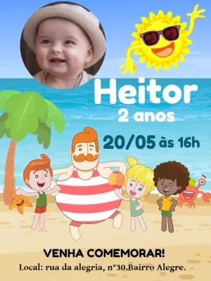 Convite Aniversário Mundo Bita Praia com Foto para Editar