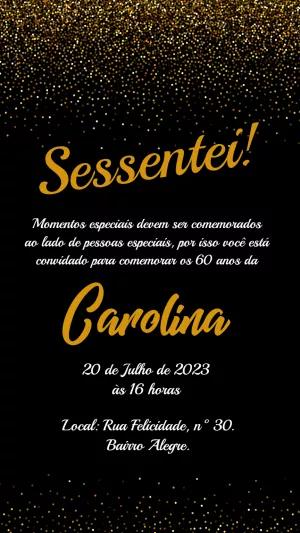 Convite Aniversário 60 Anos Glitter Dourado para Editar Online