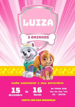 Convite Aniversário Patrulha Canina Menina para Editar Online