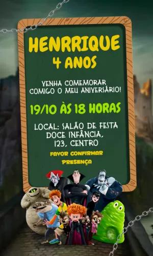Convite Aniversário Hotel Transilvânia com Personagens para Editar