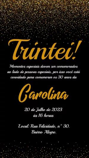 Convite de Aniversário Adulto com Glitter Dourado para Editar