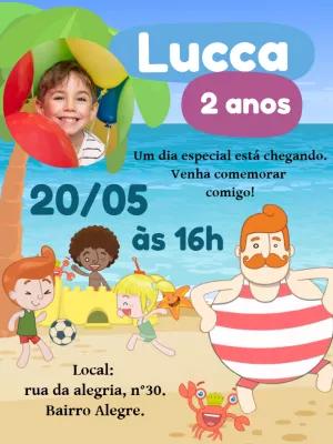Convite Aniversário Mundo Bita Praia com Foto para Editar