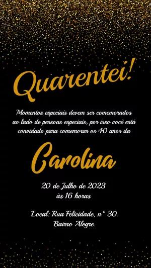 Convite de Aniversário Adulto com Glitter Dourado para Editar