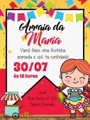 Convite Aniversário Festa Junina Menina Caipira para Editar