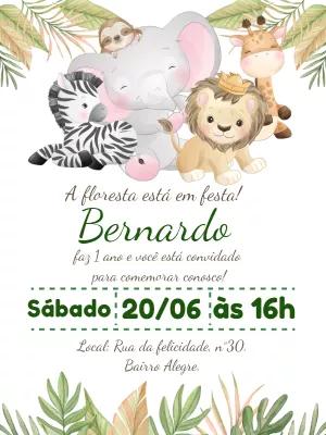Convite de Aniversário Safari Baby com Animais para Editar Online