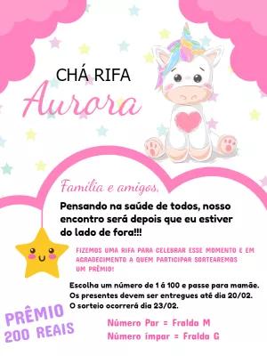 Convite Chá Rifa Unicórnio Menina para Editar Online