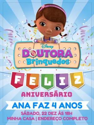 Convite Aniversário Doutora Brinquedos para Editar Online