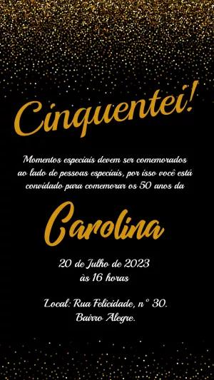 Convite de 50 Anos com Glitter Dourado para Editar Online