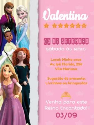 Convite de Aniversário Princesas Disney para Editar Online