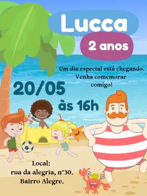 Convite Aniversário Mundo Bita na Praia para Editar Online
