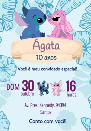 Convite Aniversário Stitch e Angel para Editar Online