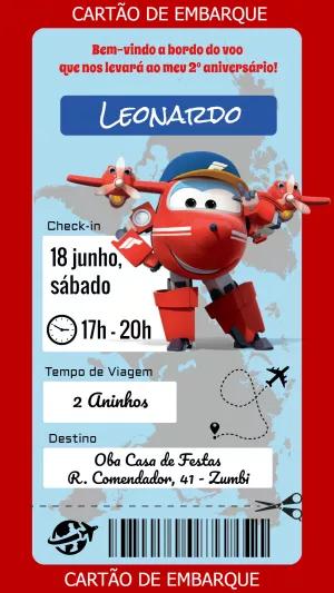 Convite Super Wings Cartão de Embarque Editável Online