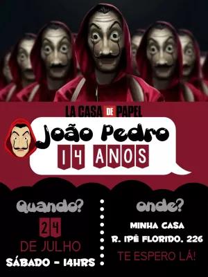 Convite de Aniversário La Casa de Papel para Editar Online
