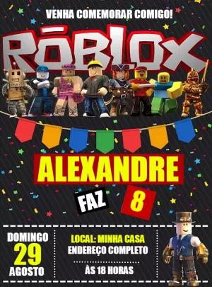Convite de Aniversário Roblox com Personagens para Editar Online