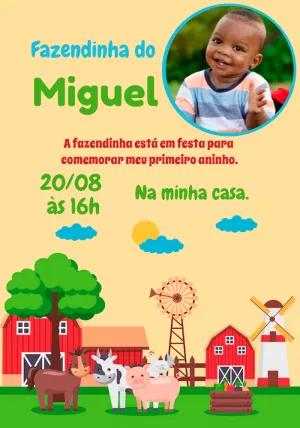 Convite Aniversário Fazendinha com Foto para Editar Online