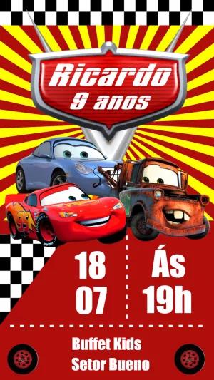 Convite de Aniversário Carros Disney para Editar Online