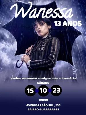 Convite Aniversário Wandinha Addams para Editar Online