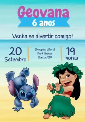 Convite Aniversário Lilo e Stitch para Editar Online
