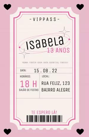 Convite de Aniversário Ticket VIP Pass para Editar Online