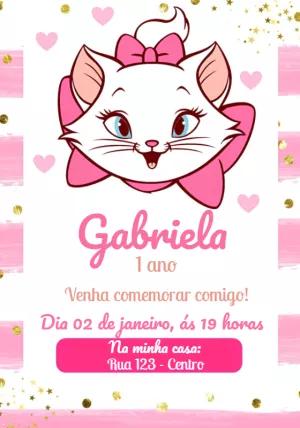 Convite Aniversário Gatinha Marie para Editar Online