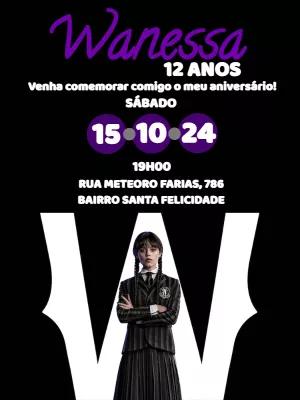 Convite Aniversário Wandinha Addams para Editar Online