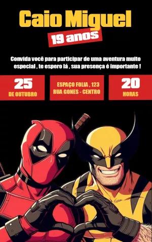 Convite de Aniversário Deadpool e Wolverine para Editar Online