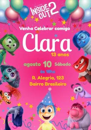 Convite Aniversário Divertida Mente 2 com Personagens para Editar