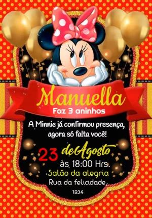 Convite de Aniversário Minnie Mouse Vermelha para Editar Online