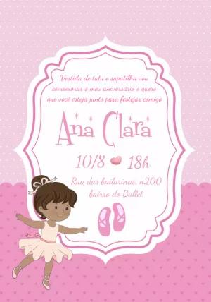 Convite de Aniversário Bailarina Morena para Editar Online