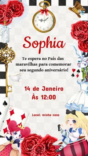 Convite de Aniversário Alice no País das Maravilhas para Editar