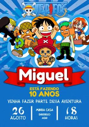 Convite de Aniversário One Piece com Personagens para Editar