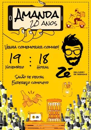 Convite Aniversário Tema Delivery de Bebidas Editável Online