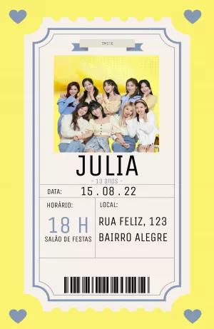 Convite de Aniversário Twice Kpop Ticket para Editar Online