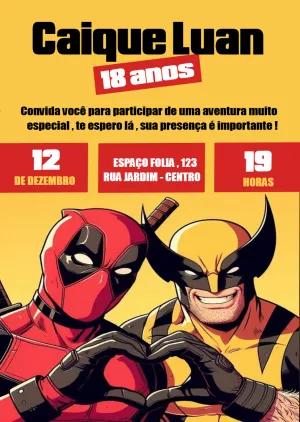 Convite de Aniversário Deadpool e Wolverine para Editar Online