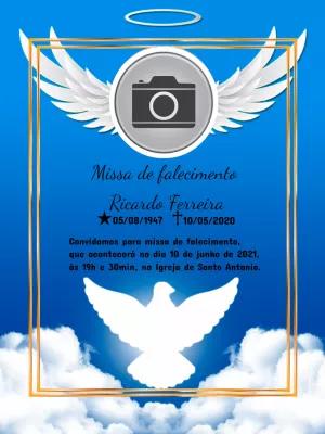 Convite Missa de Falecimento Céu e Anjo para Editar com Foto