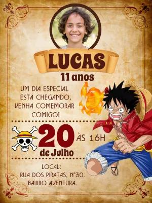 Convite Aniversário One Piece com Foto para Editar Online