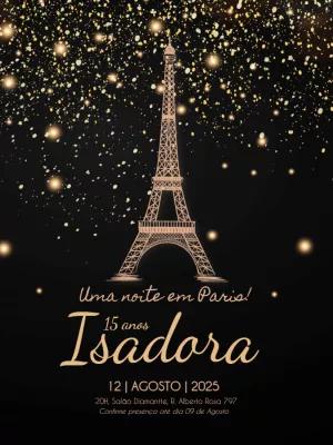 Convite de Aniversário 15 Anos Paris Dourado para Editar