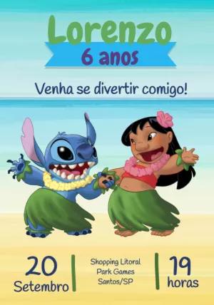 Convite Aniversário Lilo e Stitch para Editar Online