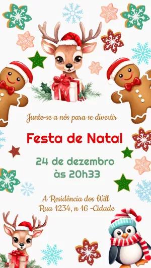 Convite Festa de Natal com Personagens Fofos para Editar Online