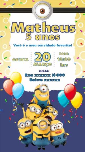 Convite de Aniversário Minions para Editar Online