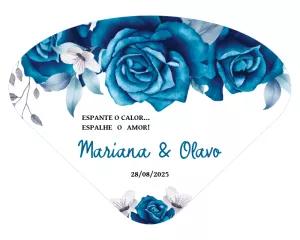 Leque Ventarola Casamento Floral Rosas Azuis para Editar Online