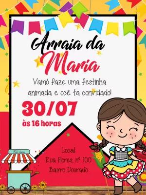 Convite Aniversário Festa Junina Menina Caipira para Editar Online