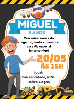 Convite de Aniversário Blippi Construtor para Editar Online