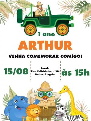 Convite de Aniversário Safari com Animais para Editar Online