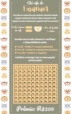 Convite Chá Rifa Safari com Animais para Editar Online