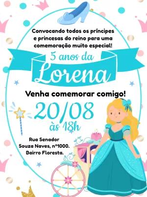 Convite de Aniversário Cinderela com Princesa para Editar Online