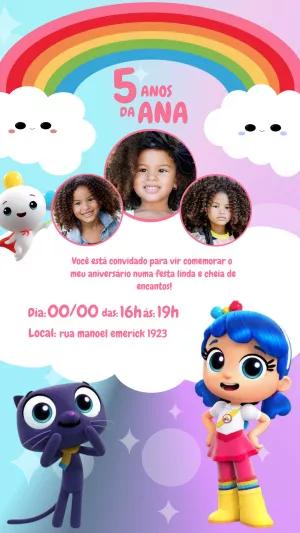 Convite Aniversário Vera e o Reino do Arco Íris com foto para Editar